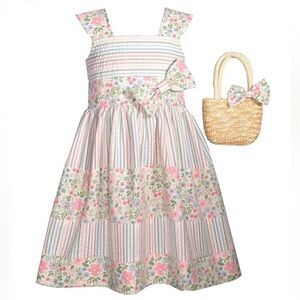 Bonnie Baby toddler 3T floral bow at waist summer party little girl cottagecore